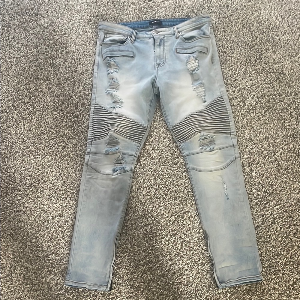 Stylish Light Blue Distressed Jeans